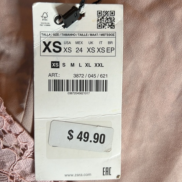 NWT ZARA PALE PINK EYELET LACE CAP SLEEVE SHIFT DRESS size XS - Picture 8 of 9